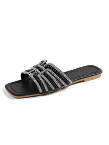 Giày nữ dáng rộng mới, dép lê đính pha lê, sandal casual, sandal đế bằng, giày slip-on thời trang đa năng, phù hợp cho mang hàng ngày. - màu đen - Xem 5