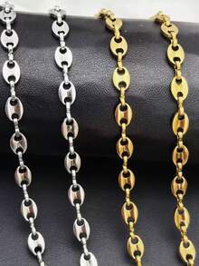 1 pieza Collar de cadena de grano de café estilo hip hop, unisex, acero inoxidable, disponible en oro y plata, forma de nariz de cerdo, gargantilla estilo punk - collar - Ver 4