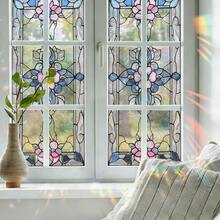 1pc Colorful Abstract Art Glass Window Film, Retro Floral Pattern, Static Cling, Privacy Protection, Removable, Suitable For Living Room, Bedroom, Bathroom, Glass Doors, Home Decor, Beautify Interior, Window Sticker Art - Multicolor - View 8