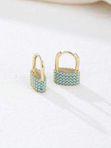 ZHIXUN 1 Pair Elegant French Inlaid Imitation Turquoise U-Shaped Locking Earrings,Luxurious Design, For Women's Daily,Holiday,Party Wedding Accessories - Earring 1 - View 6