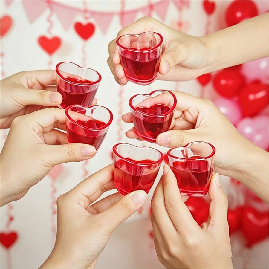 6pcs Heart-Shaped Glass Cup Set, Cute Mini Bar Accessories, Wedding Heart-Shaped Glass Decor, 1.5oz Capacity, Suitable For Limoncello, Vodka, Aperitif, Dessert, Espresso, Tequila, Ideal For Valentine's Day, Wedding, Easter, Mother's Day - Multicolor - View 1