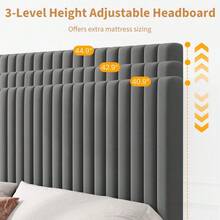 Techigher Bed Frame, Velvet Upholstered Platform Bed With Adjustable Headboard, Vertical Channel Tufted, Sturdy Wooden Slats, Silent Design, Easy Assembly - Light Grey - View 4