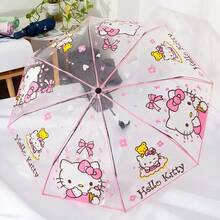 Miniso New Pink Transparent Kitty Cat Umbrella With Black Coating, Stain-Resistant And Durable, Suitable For Both Sunny And Rainy Days. Compact And Cute Double-Person Design, Easily Fits In Backpack For Convenient Carrying, Essential For Daily Travel - Kitty Series - View 10