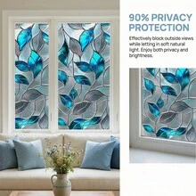 1/3pcs Leaf Frosted Static Cling Window Film, Natural Fresh Atmosphere, Static Adsorption Privacy Window Film, No Glue Heat Resistant Removable, Suitable For Home Windows, Bathroom Doors, Office Glass Decor - Green Leaf Electrostatic Abrasive Film - View 10
