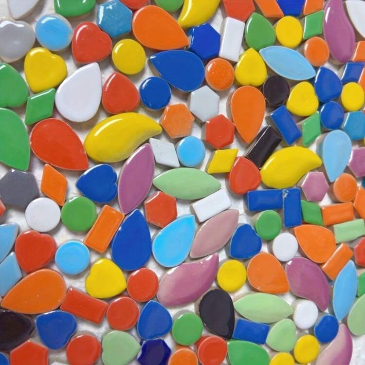 随机混合陶瓷马赛克瓷砖，100/200克，多种形状和颜色，DIY珠宝制作工艺材料，艺术和缝纫用品，包含水滴形/心形/柳叶形/六边形/长方形/圆形等形状 - JN-01 - 查看 8