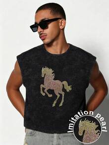DIY Men's Fashionable Street Style Faux Diamond Pattern Sleeveless Tank Top - Black - View 1