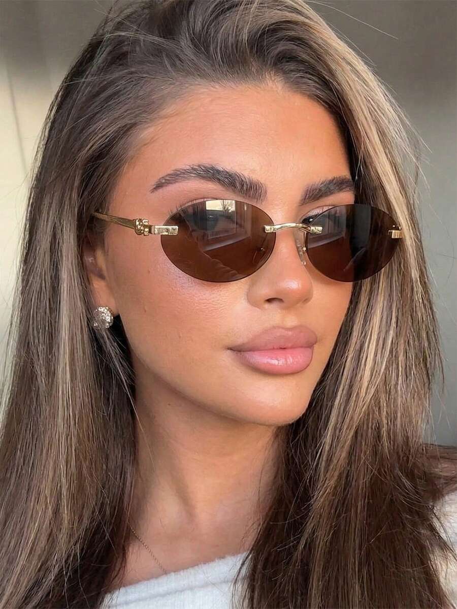 1 Pair Women's Frameless Metal Leg Retro Fashion Glasses - Brown - View 1