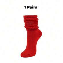1Pair Women's Slouchy Crew Socks, Fall Winter, Thick, Slouch, Red, Soft And Comfortable, Mother's Day Moisture-Wicking, Fashion Daily Wear, Cross Fit Sock, Red School Sock, Christmas - Red - View 5