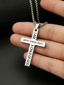 Personalized Cross Necklace With Biblical Verses – I Am The Son Of God, Custom Cross Name Necklace. - Silver - View 4