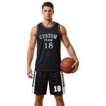 Men's Adult Sports Set: T-Shirt With Basketball Shorts - HD negro personalizado - Ver 2