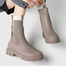 Women's Solid Color Waterproof Rain Boots, New Fashionable Round Toe Outdoor Boots, Anti-Slip Rain Boots, Suitable For Women And Girls - Apricot - View 5