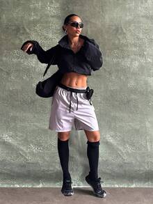 Women's Summer Sports Shorts, Casual Loose Breathable Elastic Waist Thin Cycling Running Bermuda Shorts - Light Grey - View 3