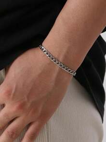 1 pieza Pulsera minimalista de plata para hombre, accesorio de estilo punk de moda, regalo para fiesta - Plateado - Ver 5