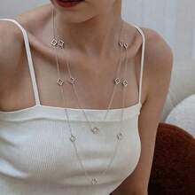 新款不锈钢双层毛衣链，120厘米超长防过敏项链，适合女性日常佩戴、派对、聚会及各种场合。 - 四葉草款 - 查看 3