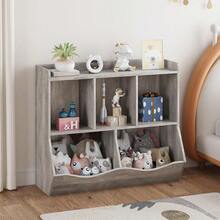 Organizador de juguetes y estantería de libros – Librero de madera con 5 cubos para almacenamiento múltiple. Ideal para guardería, dormitorio, colegio y pasillo. - Gris - Ver 3