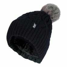 Heat Holders Heat Holders - Ladies Chunky Ribbed Cuffed Thermal Winter Pom Pom Bobble Beanie Hat With Fleece Lining - 黑色 - 查看 1