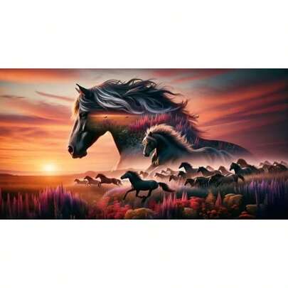 1pc 15.7inX27.5in 5D Diamond Painting Kit, Running Horse Pattern, Suitable For Adult Beginners DIY Mosaic Diamond Art, Full Drill Handmade DIY Diamond Painting For Living Room, Bedroom, Office Wall Decor, Surprise Art Home Decor Gift For Family And Friends, Frameless