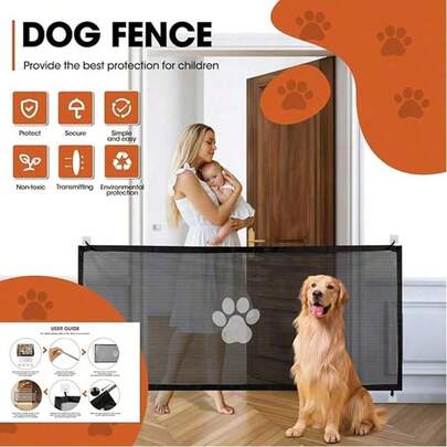 1 chiếc cổng chắn thú cưng gấp gọn dễ lắp đặt - Rào chắn an toàn bằng lưới bền chắc cho chó và mèo, không cần khoan, lý tưởng cho cửa ra vào và cầu thang, hàng rào cách ly trong nhà/ngoài trời di động với lớp hoàn thiện kim loại bóng.