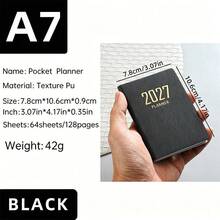 1本A7尺寸2027年英式日历笔记本，64张/128页，薄款周历，365天计划本，迷你便携口袋日记本，仿皮小记事本，4.17*3.07英寸 - 多色 - 查看 15