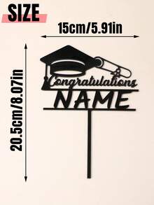 Custom Graduation Cap Cake Topper, Personalized Name Cake Decoration, Classic Graduation Theme Style, Customized Name Party Cake Decor For Graduation Ceremony, Celebration, Customizable Gift For Friends, Black/Silvery/Rose Golden/Golden, Family, Graduation Season Party Supplies - Style a - View 2