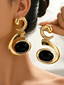 1 par de pendientes con colgante geométrico en espiral dorado exagerado y personalizado, diseño elegante y versátil para mujer, adecuado para uso diario, fiestas y reuniones - Amarillo Oro - Ver 9