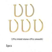 1/3/5pcs Unisex Fake Nose Ring, 14K Gold D-Shape Punk Hip-Hop Nose Clip, No Piercing Required, Fine Metal Single Side Nose Clip, Stainless Steel Nose Septum Suitable For Teenagers - Multicolor - View 26
