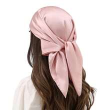 1pc Soft Solid Color Silk-Like Minimalist Headscarf/Headband, Suitable For Styling - Pink - View 2