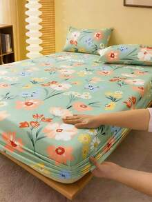 1 buc Cearșaf de pat imprimat, husă de saltea moale, respirabilă, cu buzunar adânc, antiderapantă, potrivită pentru pat dublu/Full/Queen/King Size, decor de lenjerie de pat pentru dormitor acasă - Vizualizare 1