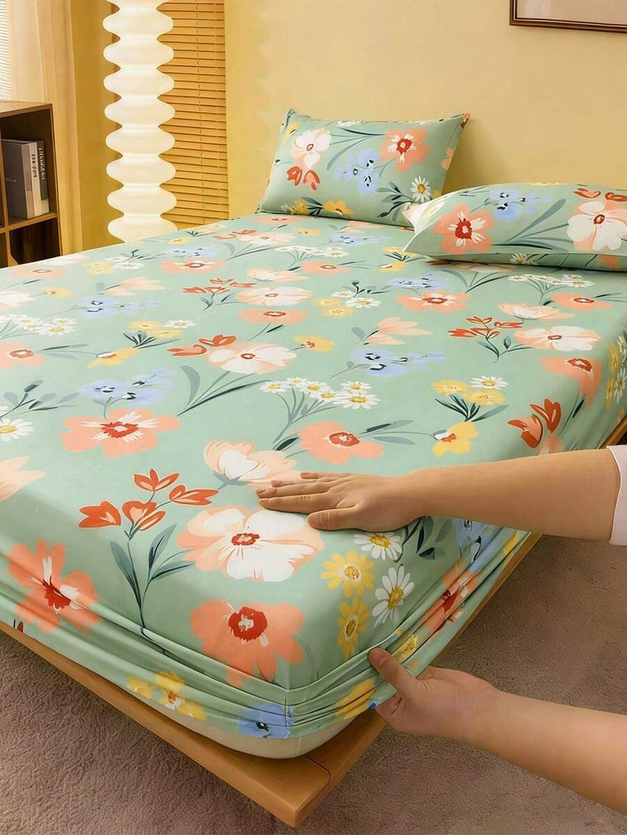1 buc Cearșaf de pat imprimat, husă de saltea moale, respirabilă, cu buzunar adânc, antiderapantă, potrivită pentru pat dublu/Full/Queen/King Size, decor de lenjerie de pat pentru dormitor acasă - Vizualizare 1