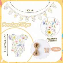 80英寸花卉图案婴儿派对背景布，可爱花卉印花新生儿派对装饰，配有绳子和夹子，可自行悬挂，适合迎婴派对、婴儿房装饰。 - 彩色 - 查看 2
