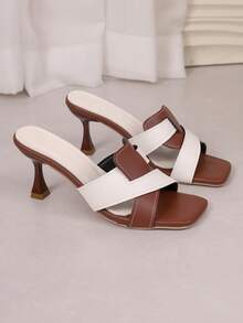 Stylish Square Toe Heels - Girl's Slim Heel Cross Band Sandals For - Brown - View 10