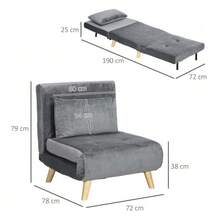Sofa Bed, Folding Chair With Bed Function And Cushion, Guest Bed With Adjustable Backrest, Velvet Look, Up To 125 Kg, Grey - Grey - View 7