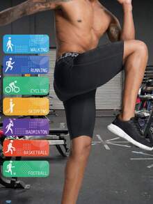 1pc Men's Sports Boxer Briefs, Black Casual Workout Running Shorts With Single Pocket - Black - View 5