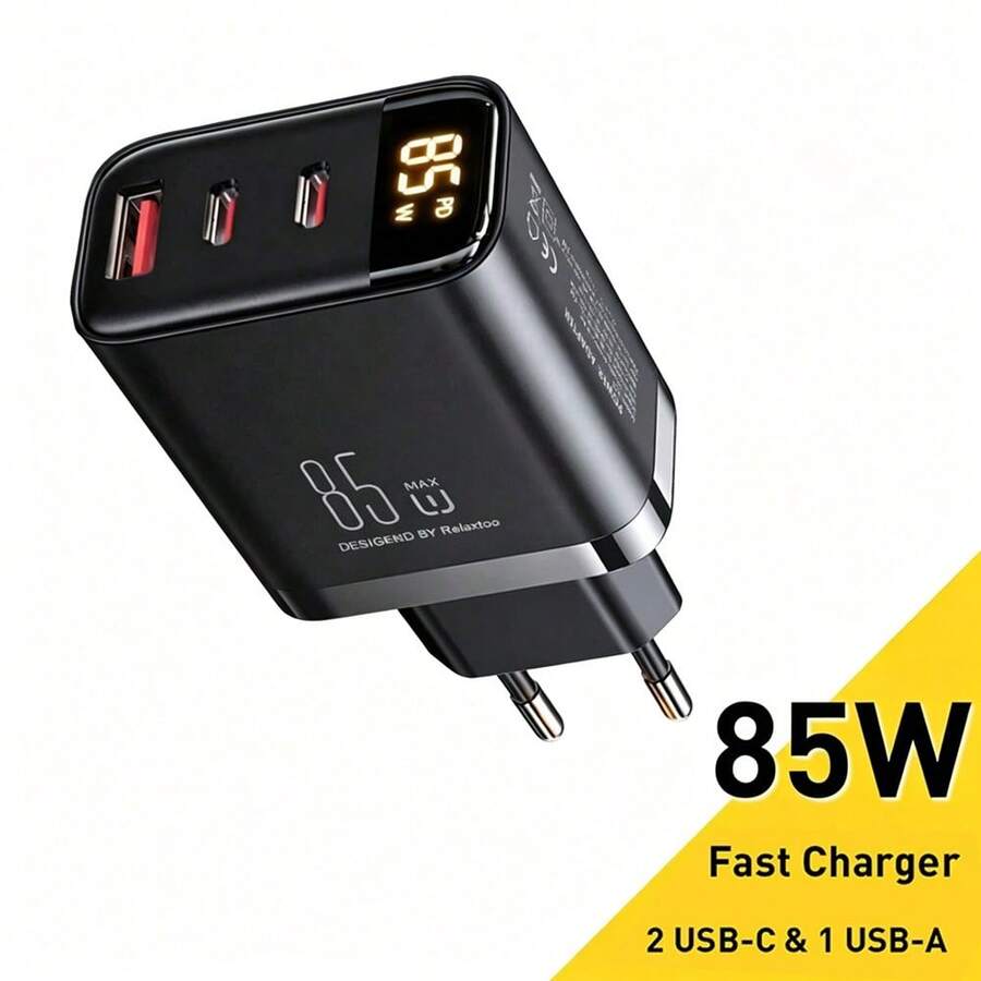 1个85W/45W/30W氮化镓充电器，2个Type-C接口+1个USB Type-C接口，支持QC4.0快充，兼容 17 Pro Max/17 Pro/17/Air/16/15/14/13/12/11/XS/XR/8/7/6、S25/S24/S23/S22/S21/S20 Ultra Plus，通用快充适配器 - 查看 1