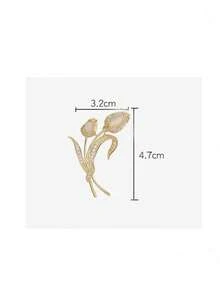 1pc Rhinestone Tulip Brooch, Anti-Glare Suit Lapel Pin Jewelry, Random Diamond Quantity - Gold - View 5