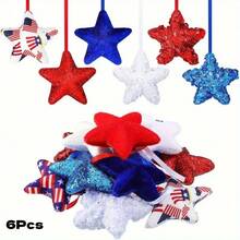 6pcs 4th Of July Patriotic Star Decorations, Red White Blue Glitter Mini American Stars, Suitable For Memorial Day, Veterans Day - 6Pcs - View 4