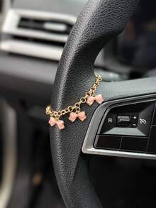 1pc Butterfly Bow Love Car Steering Wheel Decorative Chain Female Interior Decoration Accessories - A - View 2