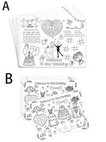 10pcs/4pcs DIY Welcome Gifts To Our Wedding, Bridal Favors, Event Placemats, And DIY Hand-Painted Coloring Cards - Featuring Patterns Of Wedding Dresses, Suits, Rings, Cakes, Etc., For Interactive Games And Wedding Party Gifts. - Multicolor - View 5