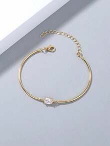 Nooxian Oval Cubic Zirconia Decor Bracelet - Yellow Gold - View 1
