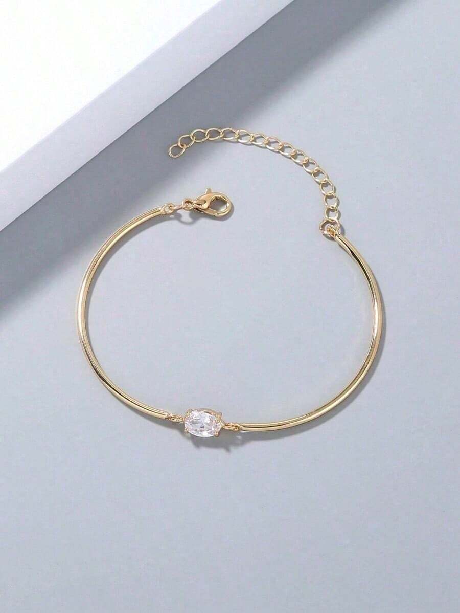 Nooxian Oval Cubic Zirconia Decor Bracelet - Yellow Gold - View 1