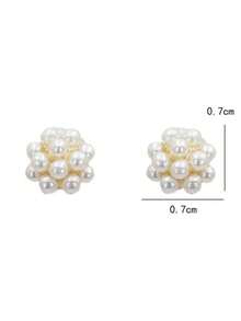 1 paire de boucles d'oreilles minimalistes en faux perles, convenant pour le port quotidien des femmes - Doré - Voir 3