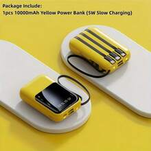 This Mini Portable Power Bank Features A 10000mAh Capacity With A Built-In 4-In-1 Multifunction Cable.Mini Powerbank,Small Size, Big Power!  Supporting 5W Charging, It's Compact, Perfect For Travel, Business, Keeping Your Devices Powered Anytime. - Yellow - View 2