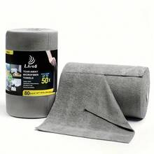 50 Stücke/Rolle wiederverwendbare Mikrofaser-Reinigungstücher, Küchenreinigungstechnologie! Verdickter Handtuchrolle Geschirrtuch, Ein-Schritt-Aufnahme von Wasser, Ölfleckenentfernung, geeignet für Küche, Fenster, Autos, Tassen, abreißbar und verwendbar - Band 1 - Übersicht 4