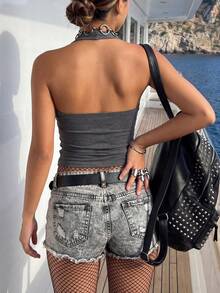 Áo tank top crop top phong cách Y2K dành cho nữ, họa tiết da báo xám, khoét lỗ, trang phục đường phố mùa hè cho các lễ hội. - Xám - Xem 7