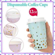 D40 Pcs Pastel And Gold Disposable Coffee Cups With Lids 12oz Gold Foil Dot Gradient Paper Cups For Hot Cold Beverage Water Tea Party Wedding Valentines Birthday Plies - Pastel and Gold - 查看 3