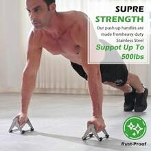 Soporte de empuje asas de empuje para entrenamiento de fuerza barras de empuje de acero inoxidable resistentes equipo de ejercicio de gimnasio soporta hasta 500 libras 1 par - Solicitar dinero - Ver 7
