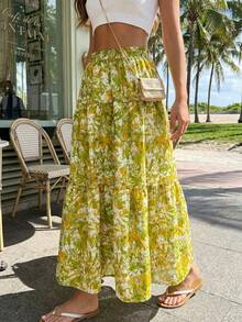 Women's Pleated All-Over Print Casual Versatile Date/Travel Skirt Spring - Lime Green - View 4