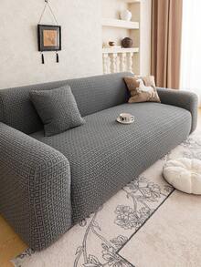 1pc 3D Sofa Cover, Multi-Functional Full Coverage Sofa Slipcover, Solid Color Leaf Pattern Design, Protective Sofa Cover, Holiday Decor, High Elasticity All-Inclusive Sofa Cover - Dark Grey - View 7