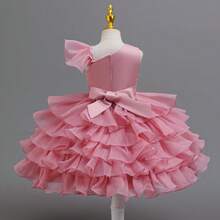 少女夏季优雅亮片撞色网纱连衣裙，花童生日派对走秀钢琴演奏会晚礼服 - 藕粉色 - 查看 7