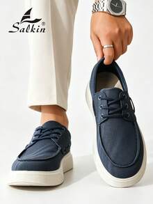 Salkin 極簡設計男士德比鞋 繫帶柔軟麂皮皮鞋 平價奢華 適合現代生活 莫卡辛時尚 舒適圓頭樂福鞋 優雅紳士運動鞋 商務純色鞋面 防滑耐磨 加厚增高底 日常休閒鞋 男款 情侶約會 出遊 百搭 派對 宴會 假期禮物 春夏秋季，尺寸偏小，請選擇大一號 - 藏蓝色 - 查看 6